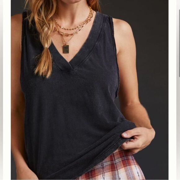 Anthropologie Daily Practice Ritchie V-Neck Tank Top Black Acid Wash - Picture 7 of 9